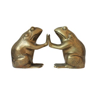 Pair of Brass Frog Bookends For Sale