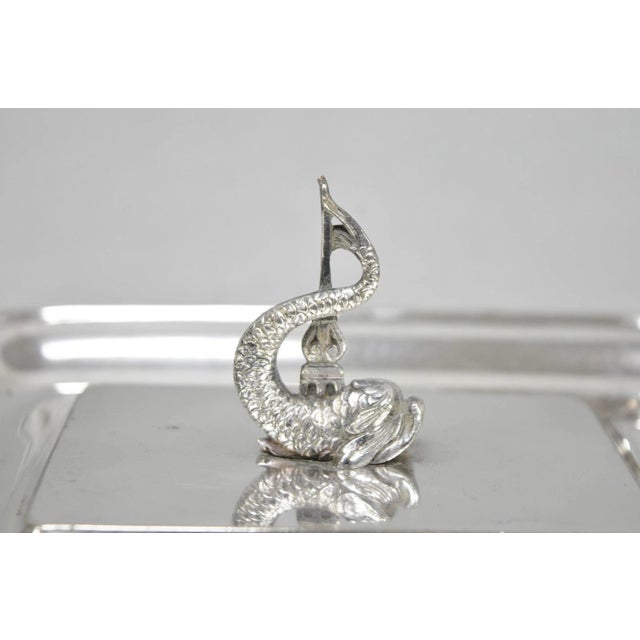 Traditional Antique English Regency Silver Plated Serpent Dolphin Desk Dish Note Holder For Sale - Image 3 of 13