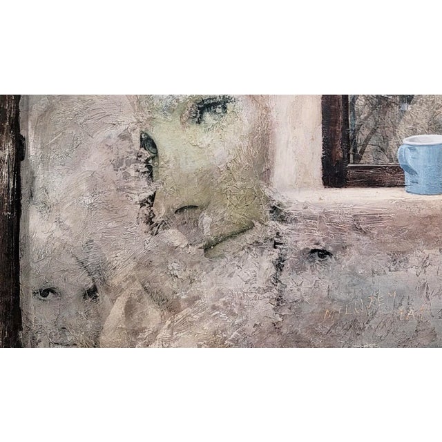 Mikulas Kravjansky - I Love You - Three Faces on the Wall -1969 Oil Painting For Sale - Image 4 of 12