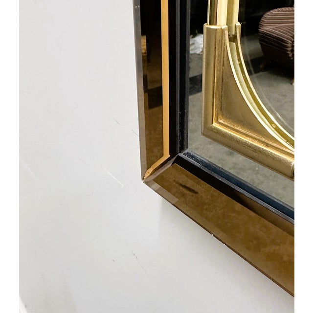 Metal Rectangular Schöninger Mirror with Bronze-Tinted Glass & Brass Detailing, German For Sale - Image 7 of 9