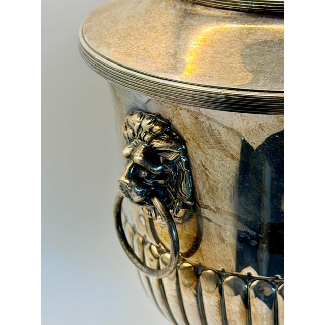Neoclassical Vintage Silver Plate Lion Handle Ice Bucket / Champagne Cooler – Neoclassical Urn Form Barware For Sale - Image 3 of 8