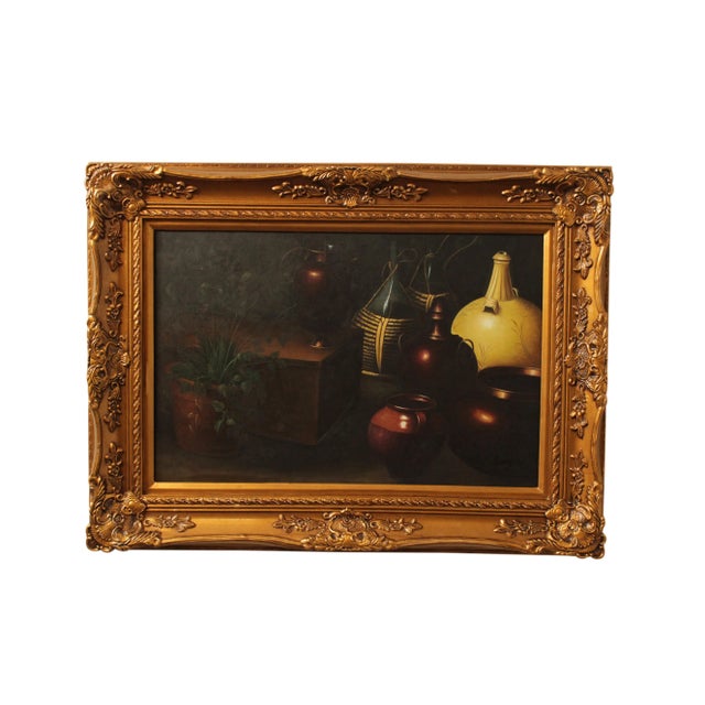 Graceful Art Framed Still Life Oil Painting on Canvas For Sale - Image 13 of 13