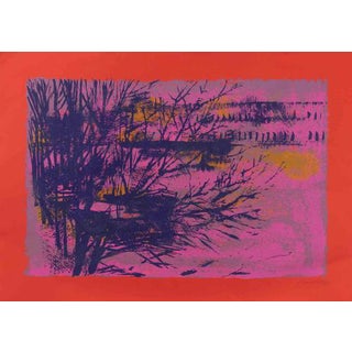 Nicola Simbari, Landscape on Red, 1976, Screen Print For Sale