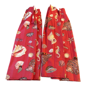 Vintage Terry Knipschild Shell Print Pinch-Pleat Drapery Panels, a Set of 4