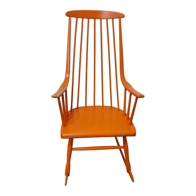 1977 Danish Modern Style Rocker in Original Orange Paint For Sale