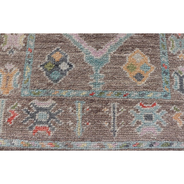 Small Turkish Oushak Rug With Central Medallion in Lt Brown and Seafoam Accents For Sale - Image 9 of 9