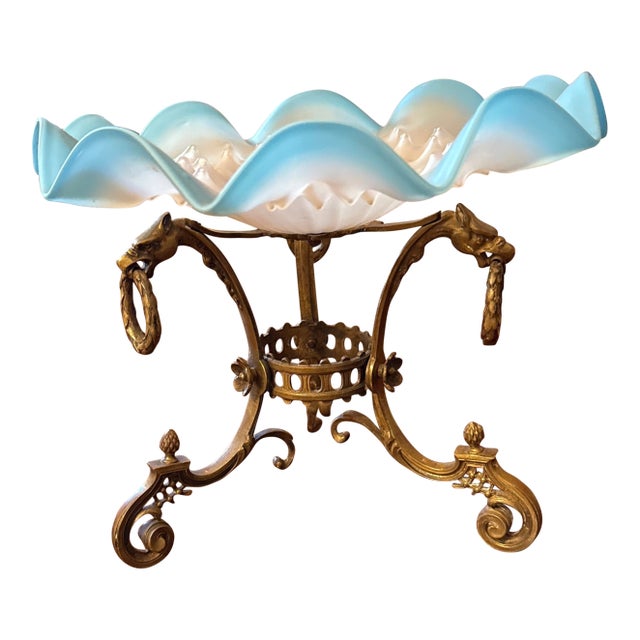 Exceptional French Louis XVI Bronze and Ruffled Art Glass Centerpiece For Sale