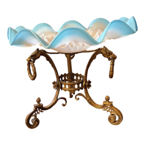 Exceptional French Louis XVI Bronze and Ruffled Art Glass Centerpiece