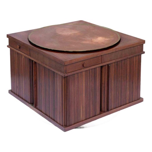 Rotating Storage Unit in Wood and Brass for Bernini, Italy, 1960s For Sale