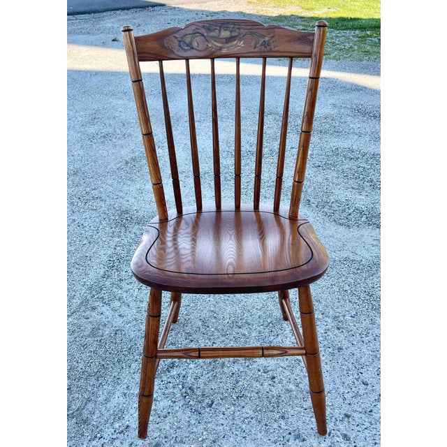 English L. Hitchcock Oak Stonington Harvest Paint Decorated Side Chairs - Set of 4 For Sale - Image 3 of 12