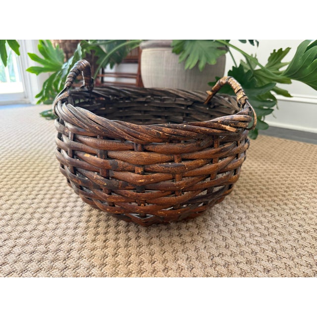 Brown Vintage Rustic Split Bamboo Gathering Basket For Sale - Image 8 of 9