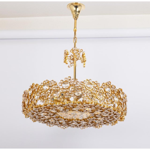 Gilt Brass and Crystal Glass Encrusted Chandeliers from Palwa, Germany, 1970s For Sale - Image 4 of 17