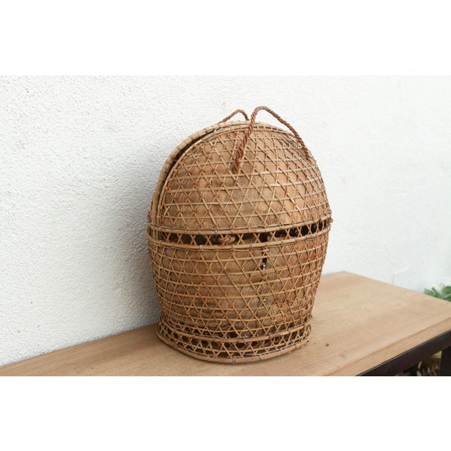 Antique Handwoven Large Carrying Pouch Basket For Sale - Image 4 of 8