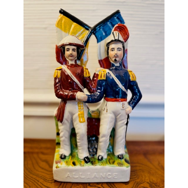 English Antique Staffordshire Flatback Navy & Military Figurine Trio - "The Victory,""Alliance," and "The Death of Nelson" For Sale - Image 3 of 9