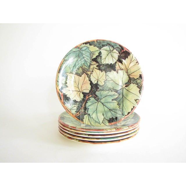 Vintage Gien France Feuillage Fall Leaves Salad Plates Set of 6