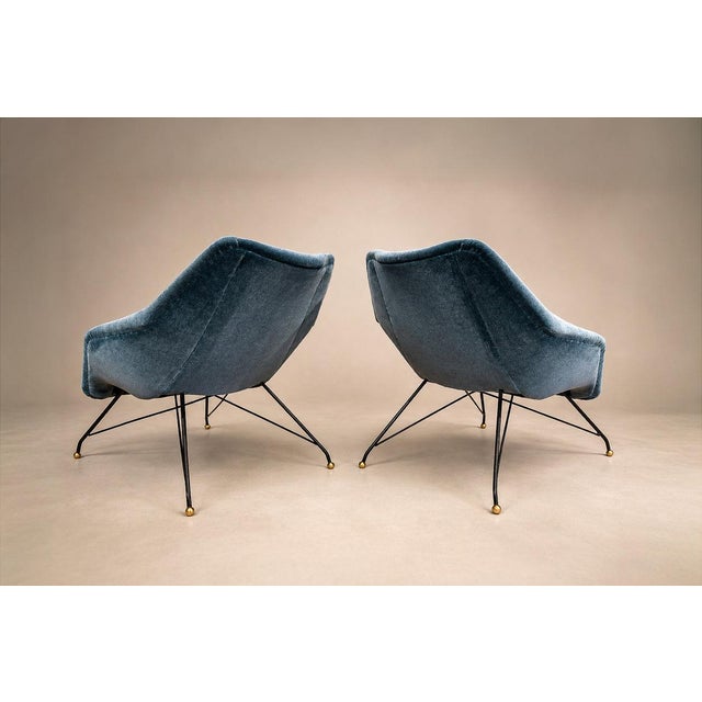 Brazilian Modern “Concha” Armchairs in Iron and Dedar's Blue Mohair, Carlo Hauner, Brazil, 1950s — Lot 83C For Sale In New York - Image 6 of 18