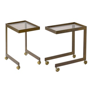 Vladimir Kagan Design 1970's Pair of Crew Bronze Side Tables. Property From the Personal Collection on Vladimir Kagan For Sale