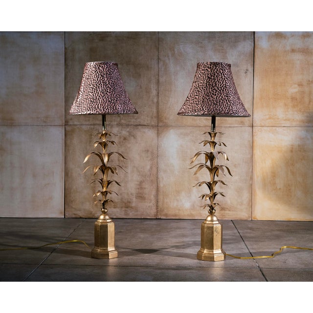 Gold 1980s Palm Leaf Table Lamps - a Pair For Sale - Image 8 of 8