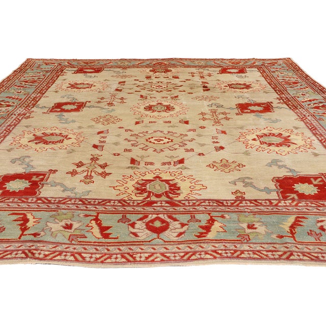 Traditional Antique Ivory Turkish Oushak Rug - 09'00 X 12'02 For Sale - Image 3 of 10