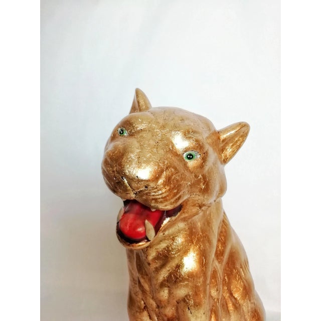 Black Vintage Gold Leaf & Ceramic Tiger For Sale - Image 8 of 11