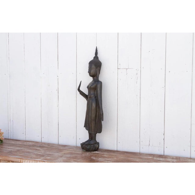 Metal Tall Antique Bronze Thai Buddha For Sale - Image 7 of 12