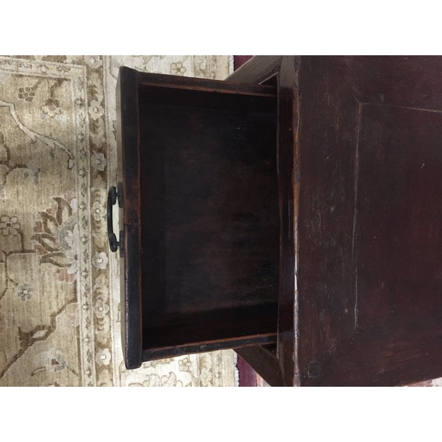 Outstanding patina on this antique Chinese stand. Includes drawer and shelf. Very practical size with many uses.