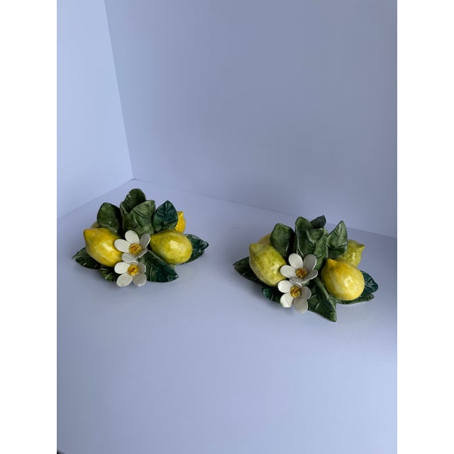1990s Vintage Ceramic Lemon & Blossom Candlesticks – Pair For Sale - Image 5 of 13