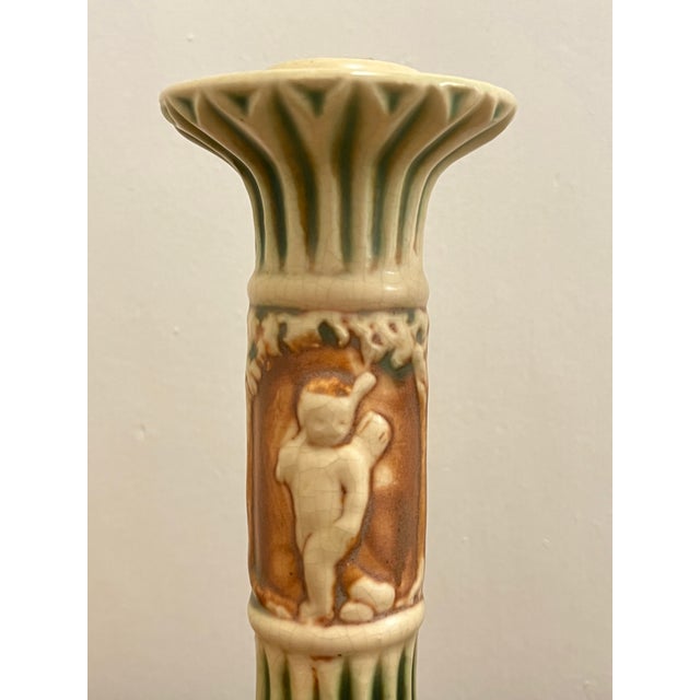 Jade Roseville Donatello 1916 Candlesticks For Sale - Image 8 of 8