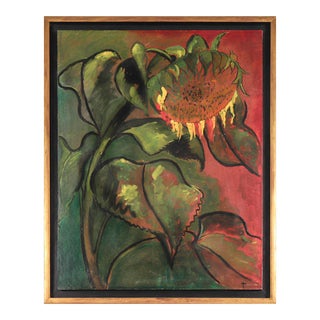Moody Sunflower Still Life 20th Century Acrylic For Sale