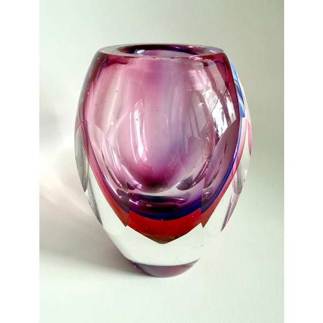 Vintage Murano Sommerso Art Glass FLAVIO POLI SEGUSO Venetian Facet Cased Vase. Vivid shades of purple, magenta, fuchsia,...