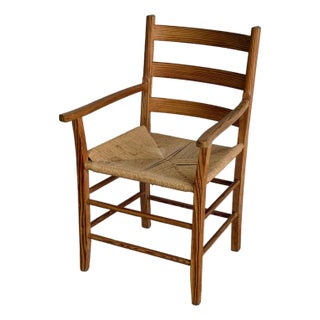 Vintage Danish Pine Armchair Rush Seat Scandinavian Mid Century For Sale