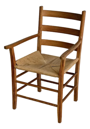 Vintage Danish Pine Armchair Rush Seat Scandinavian Mid Century