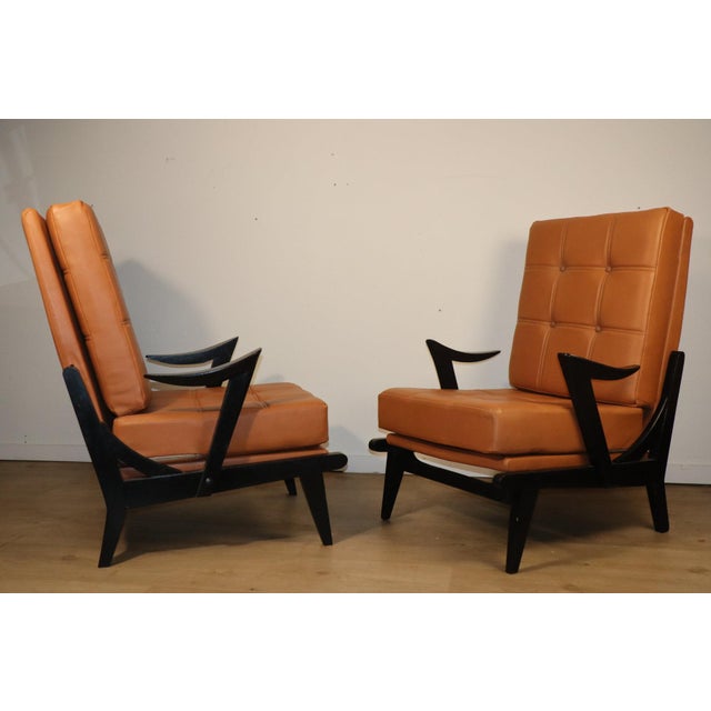 Vintage Armchair in Black Wood and Caramel Leather, 1950s For Sale - Image 6 of 18