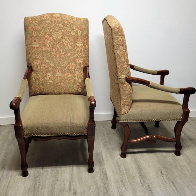 1900 - 1909 Pair of English Jacobean Revival High-Back Throne Chairs For Sale - Image 5 of 11