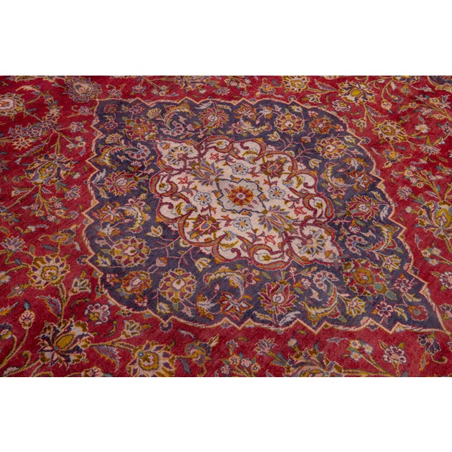 1950s Red Vintage Isfahan Deigned Wool Rug Room Size For Sale - Image 10 of 10