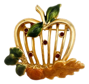 Vintage Enamel Apple Acorn and Oak Leaf Rhinestone Brooch