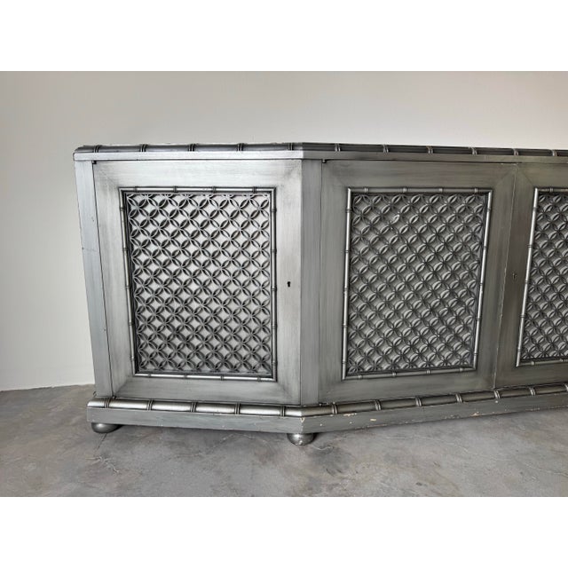 1940s Large- Hollywood Regency Art Deco–Style Silver Wood Buffet Sideboard For Sale - Image 5 of 12