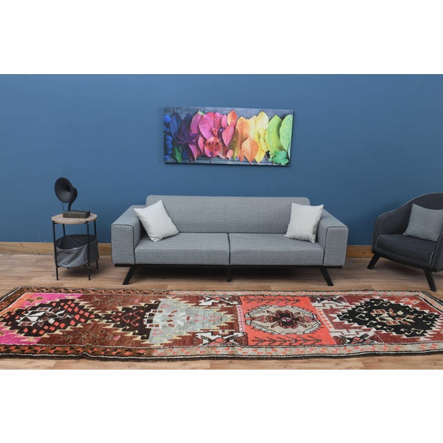 1970s Vintage Handmade Wool Cotton Red Runner Rug For Sale - Image 4 of 11