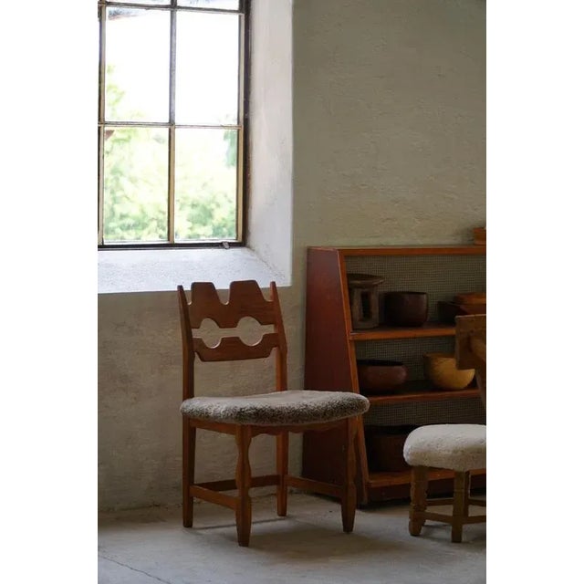 Wood Razorblade Chairs in Oak & Lambswool attributed to Henning Kjærnulf, 1960s, Set of 6 For Sale - Image 7 of 18