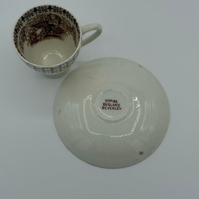 Ceramic Vintage Empire England “Beverley” Brown Transferware Cup & Saucer With Interior Fruit Motif For Sale - Image 7 of 9