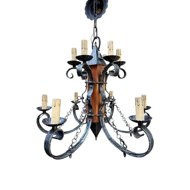 Made in Italy Mediterranean Revival Wrought Iron Style 12 Light Candle Chandelier For Sale - Image 11 of 15