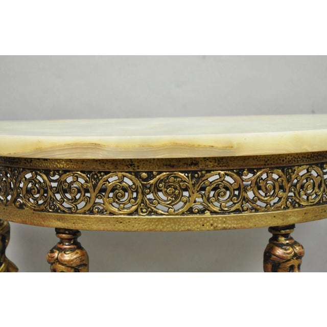 Antique Gothic Revival Oscar Bach Style Figural Bronze & Onyx Console Side Table For Sale - Image 4 of 15