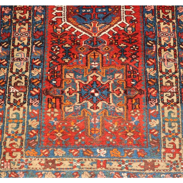 Antique Serapi Runner With Bold Geometric Medallions and Rich Tribal Design Motifs 3'3" X 14'0" For Sale In Atlanta - Image 6 of 13