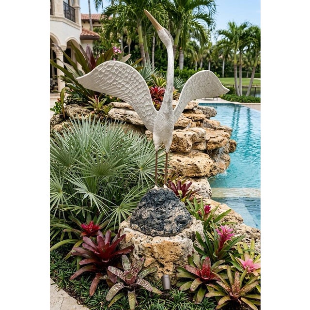 Stone Vintage English Cast Stone Heron Garden Statue For Sale - Image 7 of 12