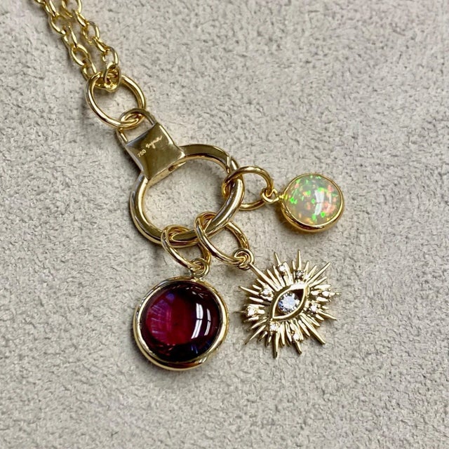 Contemporary Syna Yellow Gold Three Charms with Evil Eye, Gemstones and Diamonds For Sale - Image 3 of 5