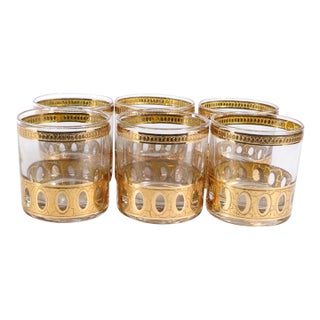 Set of Six Antigua Gold Decorated Old Fashioned Glasses by Culver 1960's For Sale