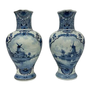 Dutch Delft Bottle Vases from Porceleyne Fles, 1893, Set of 2