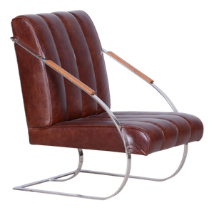 Bauhaus Armchair in Leather, Nickel, Steel, Oak, and Lacquer, Czech, 1920s
