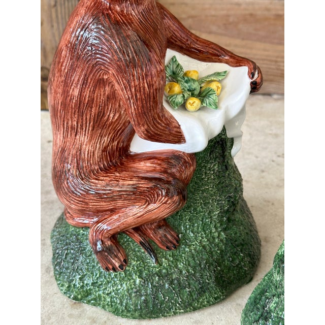 Figurative Pair of Vintage Italian Ceramic Monkey Figurines With Lemon Garlands For Sale - Image 3 of 11