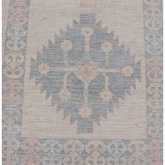 Early 21st Century Modern Oushak Runner by Keivan Woven Arts in Soft Blue and Pale Peach 3'1 X 7'1 For Sale - Image 5 of 12